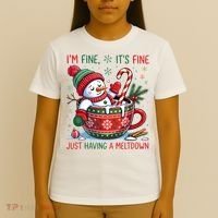 Funny Christmas I'm Fine It's Fine Just Having A Meltdown Snowman T-Shirt thumb 4