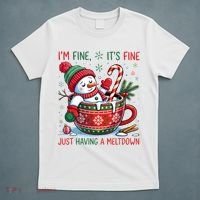 Funny Christmas I'm Fine It's Fine Just Having A Meltdown Snowman T-Shirt thumb 5