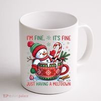 Funny Christmas I'm Fine It's Fine Just Having A Meltdown Snowman Coffee Mug thumb 1