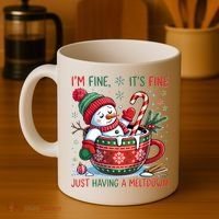 Funny Christmas I'm Fine It's Fine Just Having A Meltdown Snowman Coffee Mug thumb 4