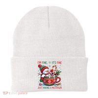 Funny Christmas I'm Fine It's Fine Just Having A Meltdown Snowman Beanie thumb 0