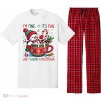 Funny Christmas I'm Fine It's Fine Just Having A Meltdown Snowman Pajama Set thumb 0