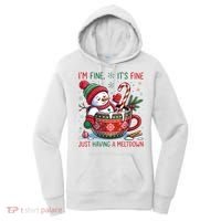 Funny Christmas I'm Fine It's Fine Just Having A Meltdown Snowman Women's Hoodie thumb 0