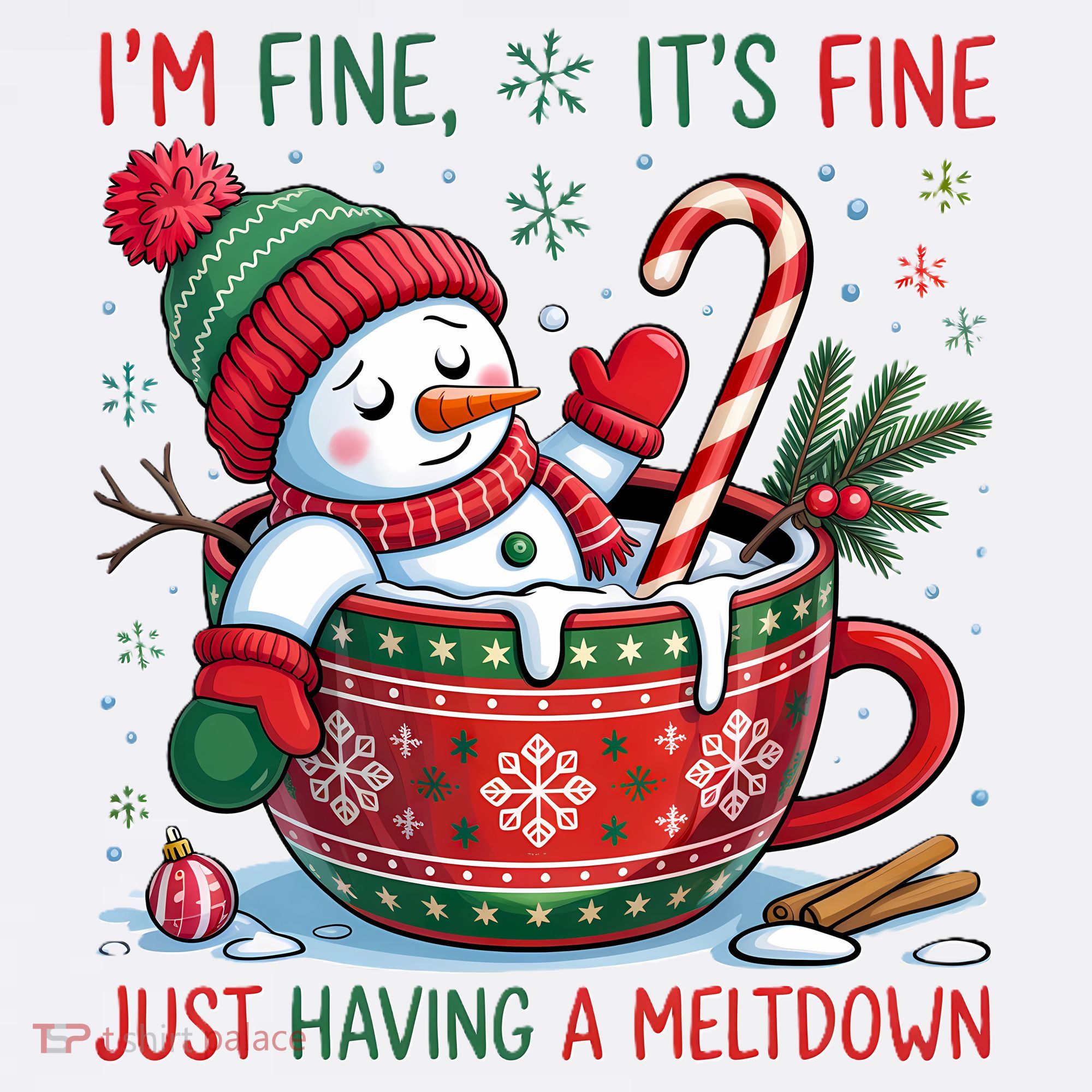 Funny Christmas I'm Fine It's Fine Just Having A Meltdown Snowman Women's Hoodie