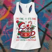 Funny Christmas I'm Fine It's Fine Just Having A Meltdown Snowman Women's Tank Top thumb 3
