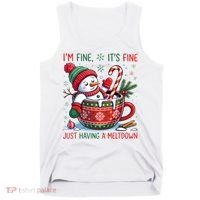 Funny Christmas I'm Fine It's Fine Just Having A Meltdown Snowman Tank Top thumb 0