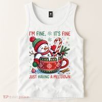 Funny Christmas I'm Fine It's Fine Just Having A Meltdown Snowman Tank Top thumb 2