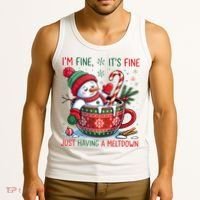 Funny Christmas I'm Fine It's Fine Just Having A Meltdown Snowman Tank Top thumb 3