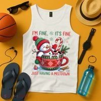 Funny Christmas I'm Fine It's Fine Just Having A Meltdown Snowman Tank Top thumb 4