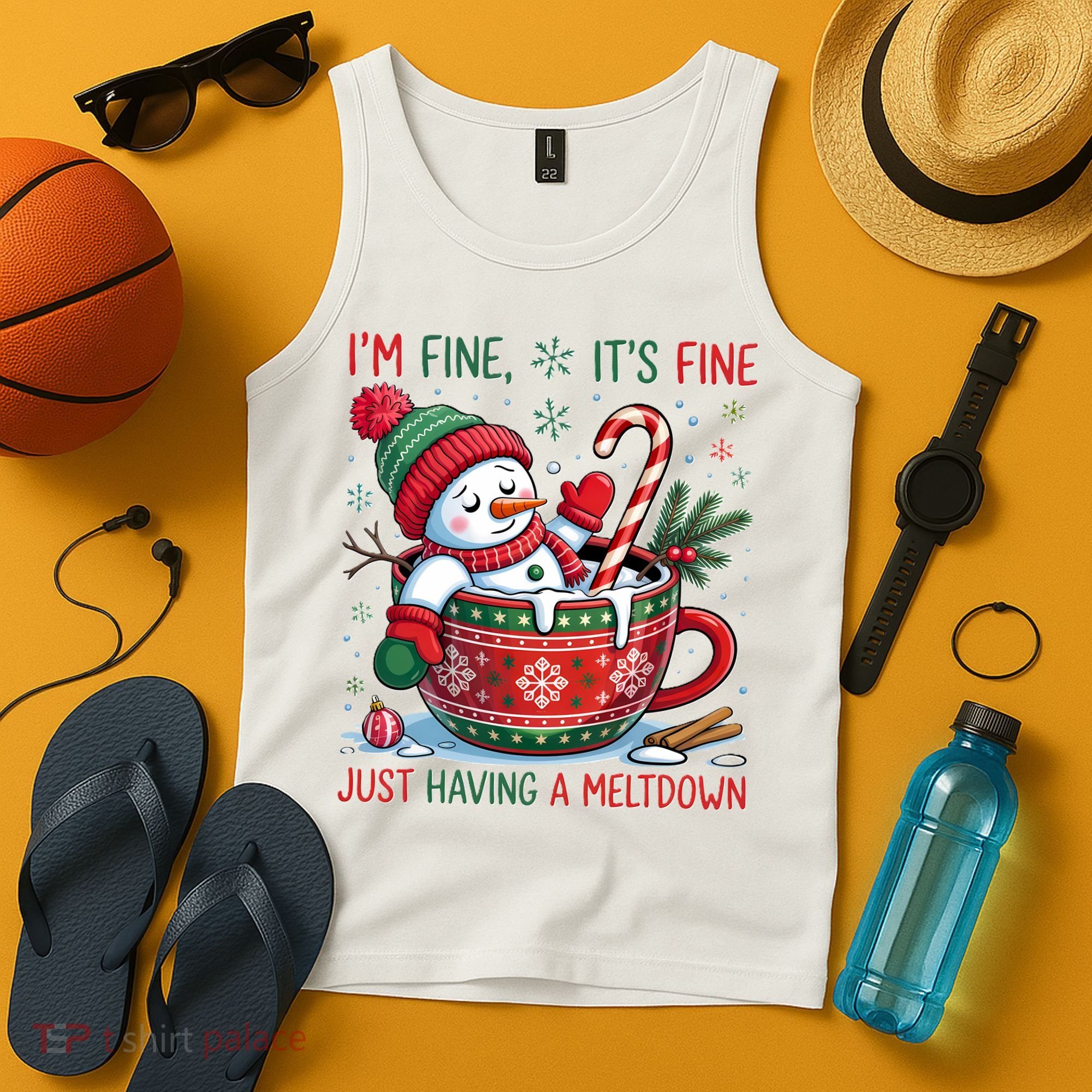 Funny Christmas I'm Fine It's Fine Just Having A Meltdown Snowman Tank Top