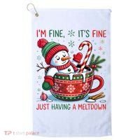 Funny Christmas I'm Fine It's Fine Just Having A Meltdown Snowman Golf Towel thumb 0