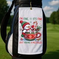 Funny Christmas I'm Fine It's Fine Just Having A Meltdown Snowman Golf Towel thumb 2