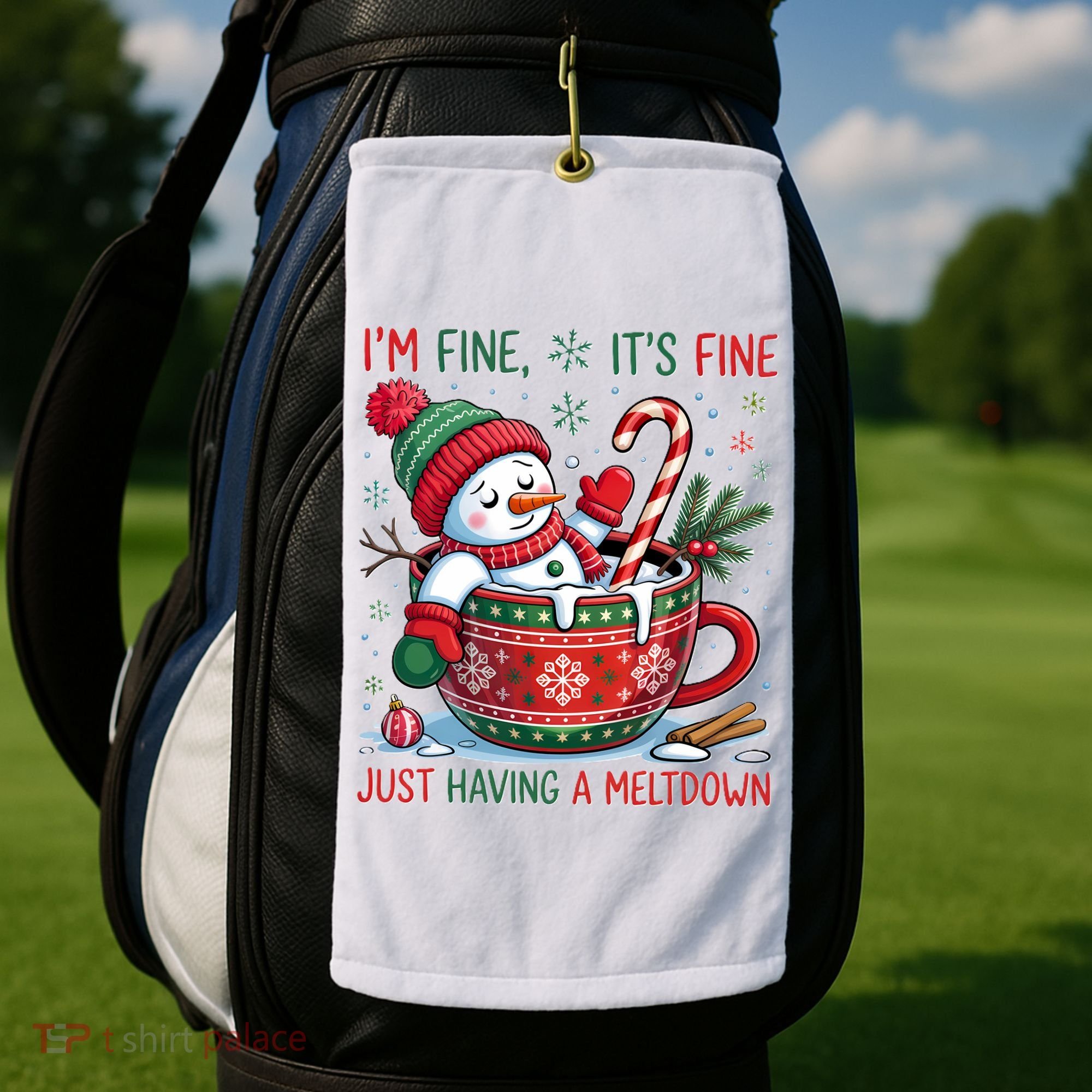 Funny Christmas I'm Fine It's Fine Just Having A Meltdown Snowman Golf Towel