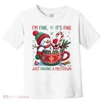 Funny Christmas I'm Fine It's Fine Just Having A Meltdown Snowman Toddler T-Shirt thumb 0