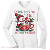 Funny Christmas I'm Fine It's Fine Just Having A Meltdown Snowman Women's Long Sleeve Shirt thumb 0