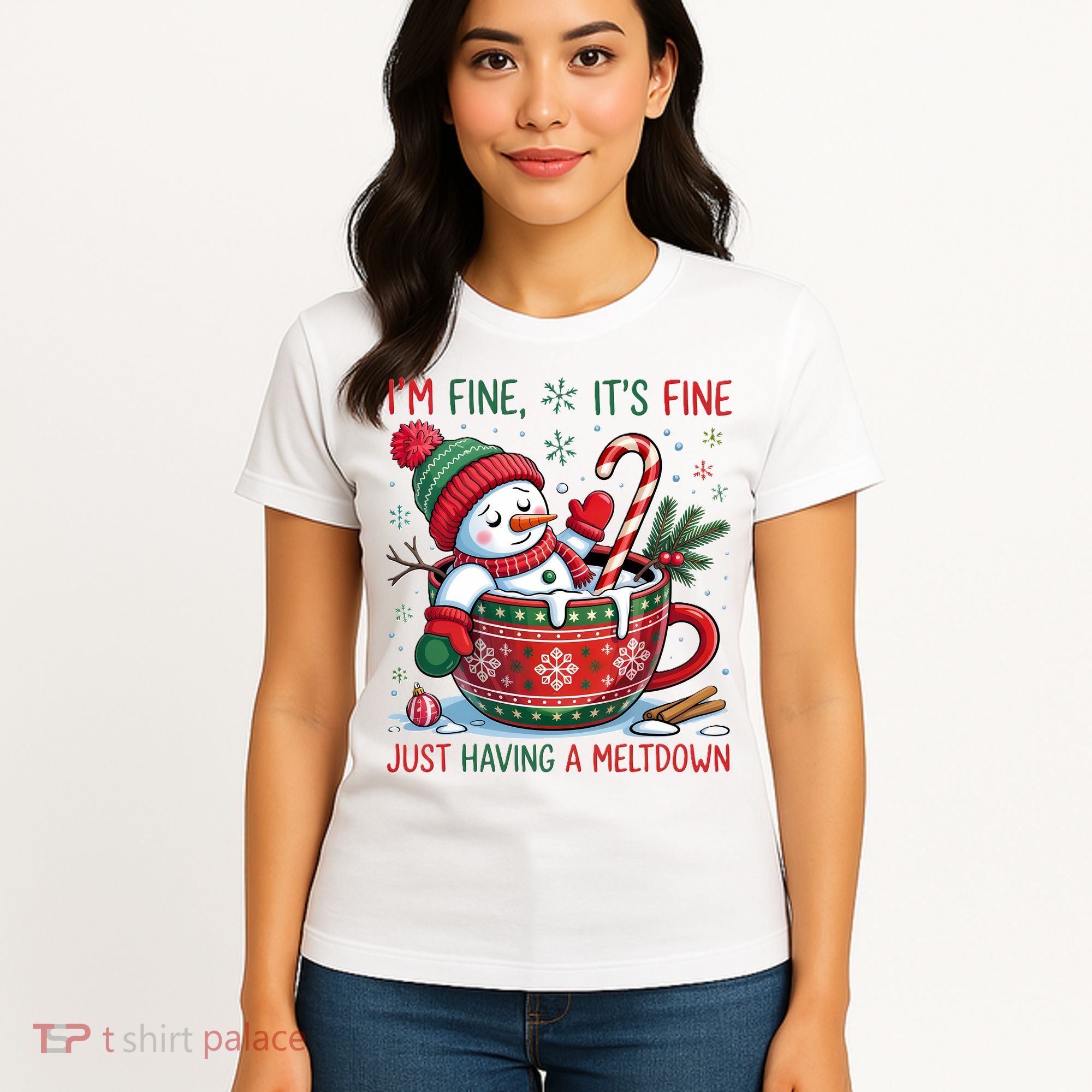 Funny Christmas I'm Fine It's Fine Just Having A Meltdown Snowman Women's T-Shirt