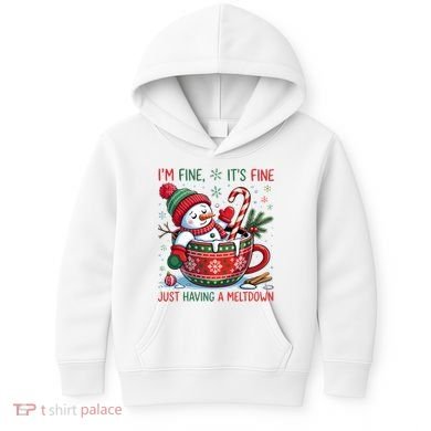 Funny Christmas I'm Fine It's Fine Just Having A Meltdown Snowman Kids Hoodie