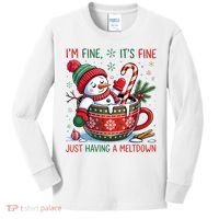 Funny Christmas I'm Fine It's Fine Just Having A Meltdown Snowman Kids Long Sleeve Shirt thumb 0
