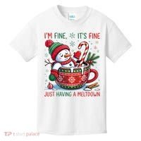 Funny Christmas I'm Fine It's Fine Just Having A Meltdown Snowman Kids T-Shirt thumb 0