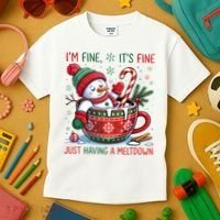 Funny Christmas I'm Fine It's Fine Just Having A Meltdown Snowman Kids T-Shirt thumb 3