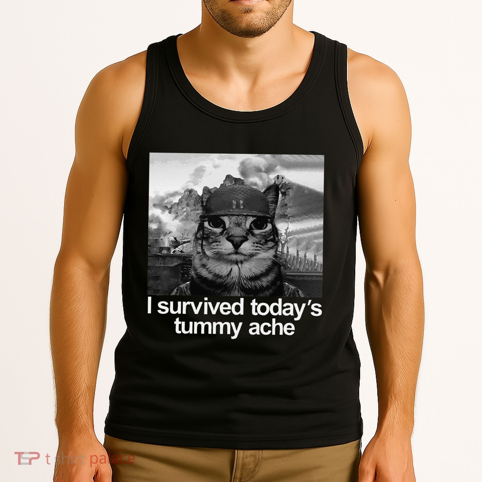 Fuuny Cat I Survived TodayS Tummy Ache Tank Top