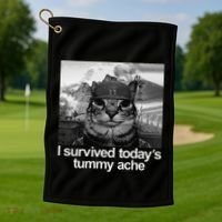 Fuuny Cat I Survived TodayS Tummy Ache Golf Towel thumb 1