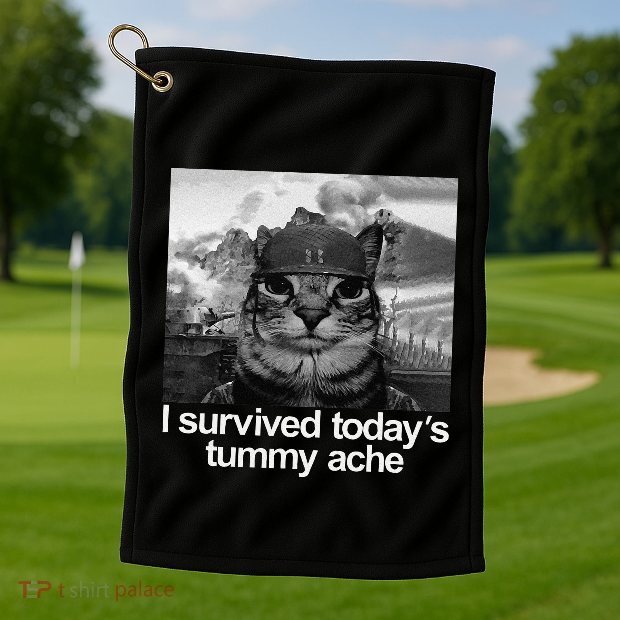 Fuuny Cat I Survived TodayS Tummy Ache Golf Towel