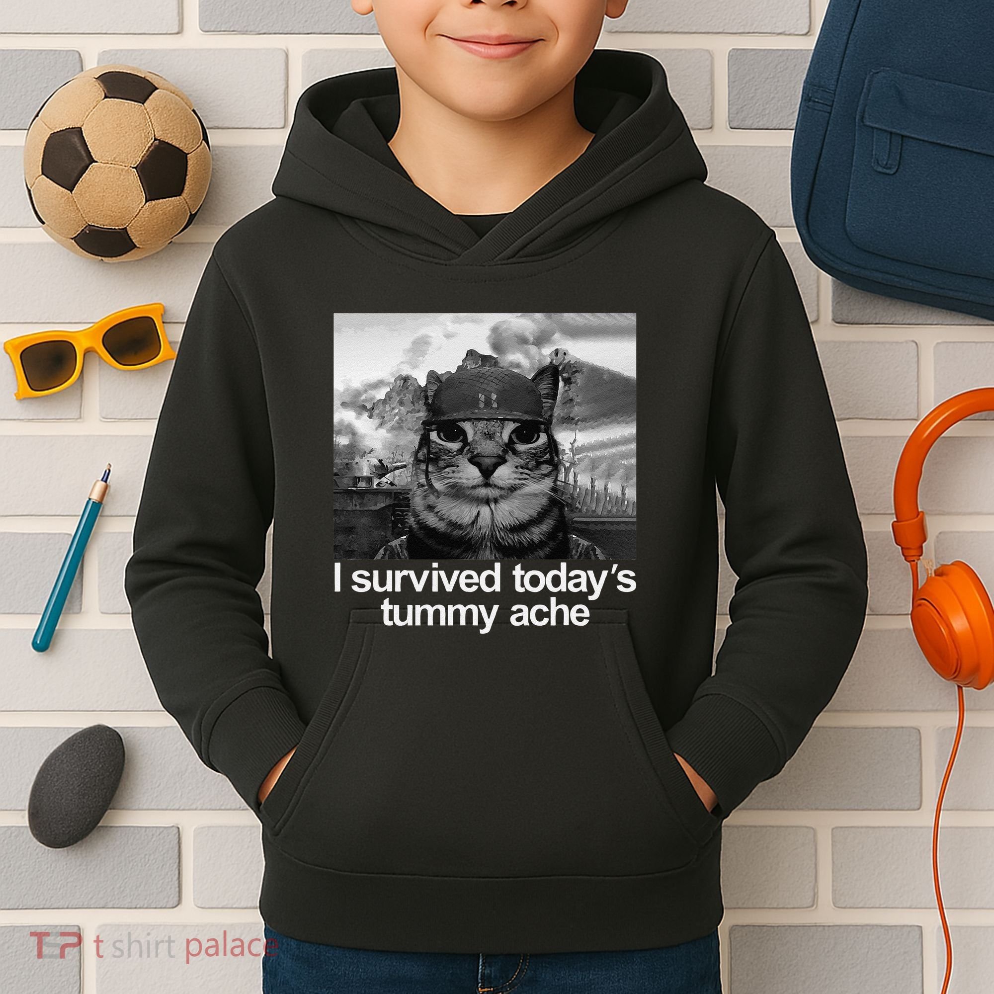 Fuuny Cat I Survived TodayS Tummy Ache Kids Hoodie