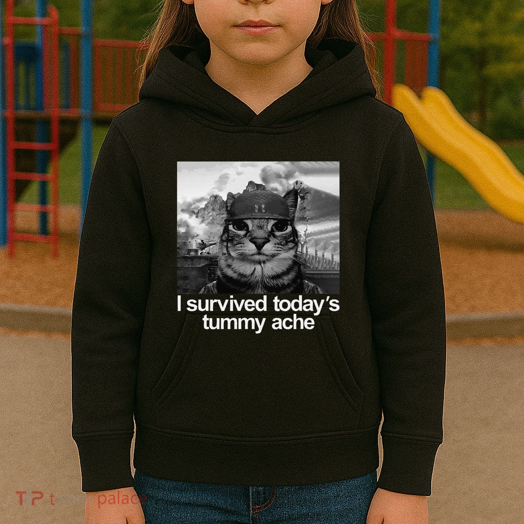 Fuuny Cat I Survived TodayS Tummy Ache Kids Hoodie