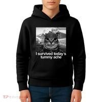 Fuuny Cat I Survived TodayS Tummy Ache Kids Hoodie thumb 4