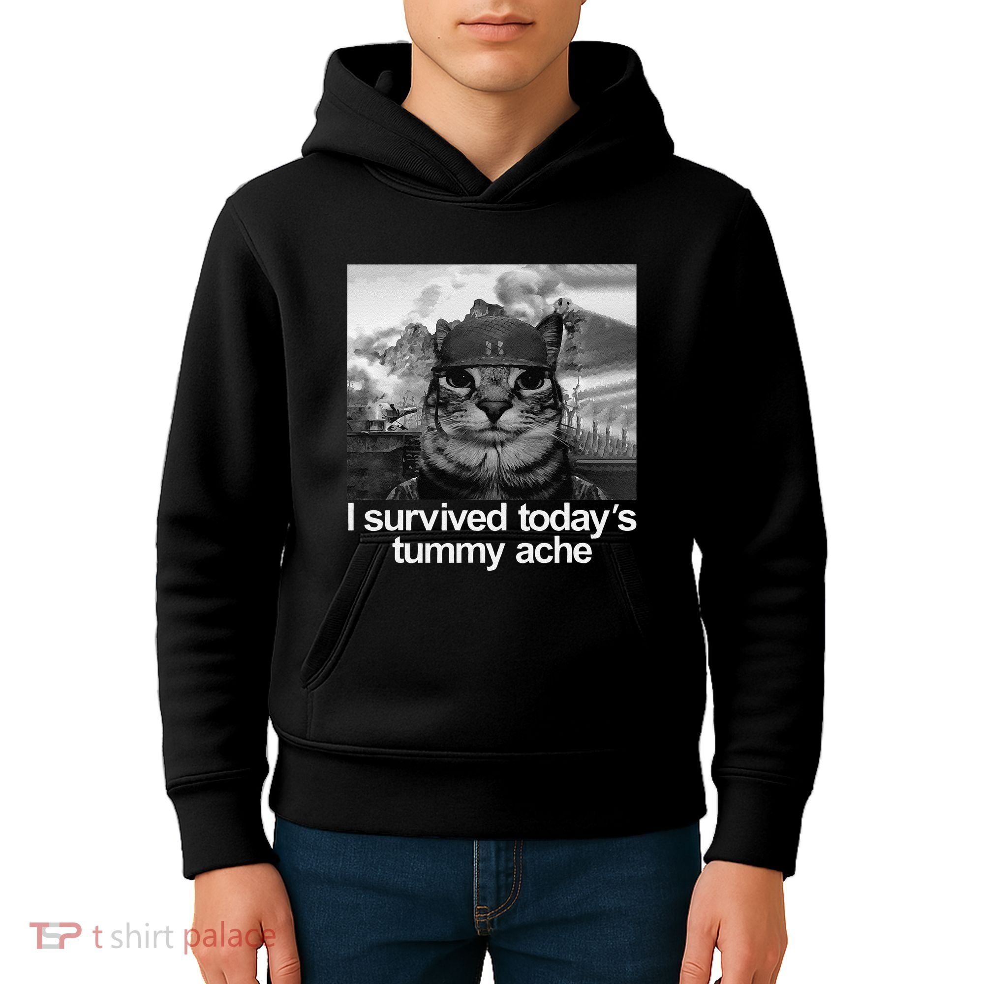 Fuuny Cat I Survived TodayS Tummy Ache Kids Hoodie