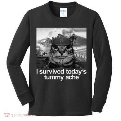 Fuuny Cat I Survived TodayS Tummy Ache Kids Long Sleeve Shirt