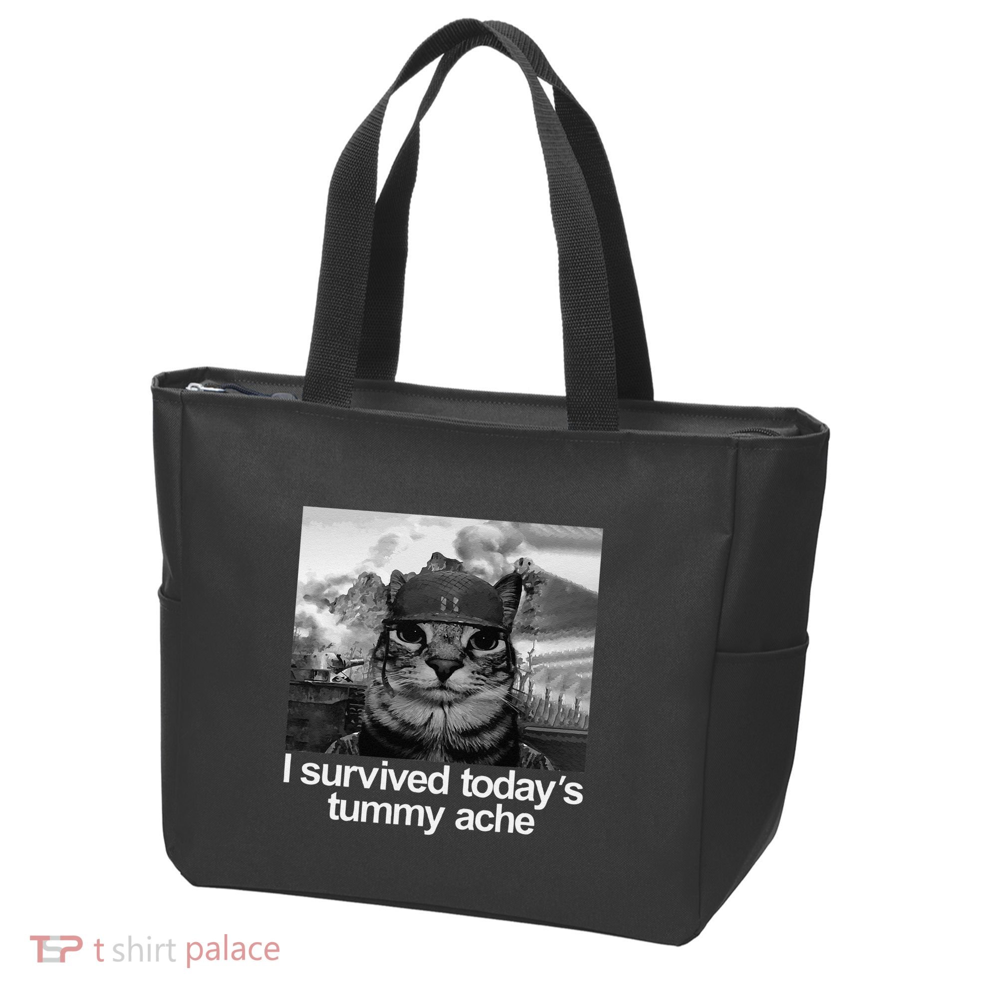 Fuuny Cat I Survived TodayS Tummy Ache Tote Bag