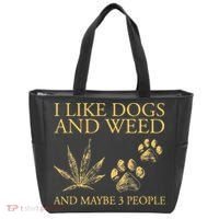 Funny Cannabis I Like Dogs And Weed And Maybe 3 People Gift Tote Bag thumb 0