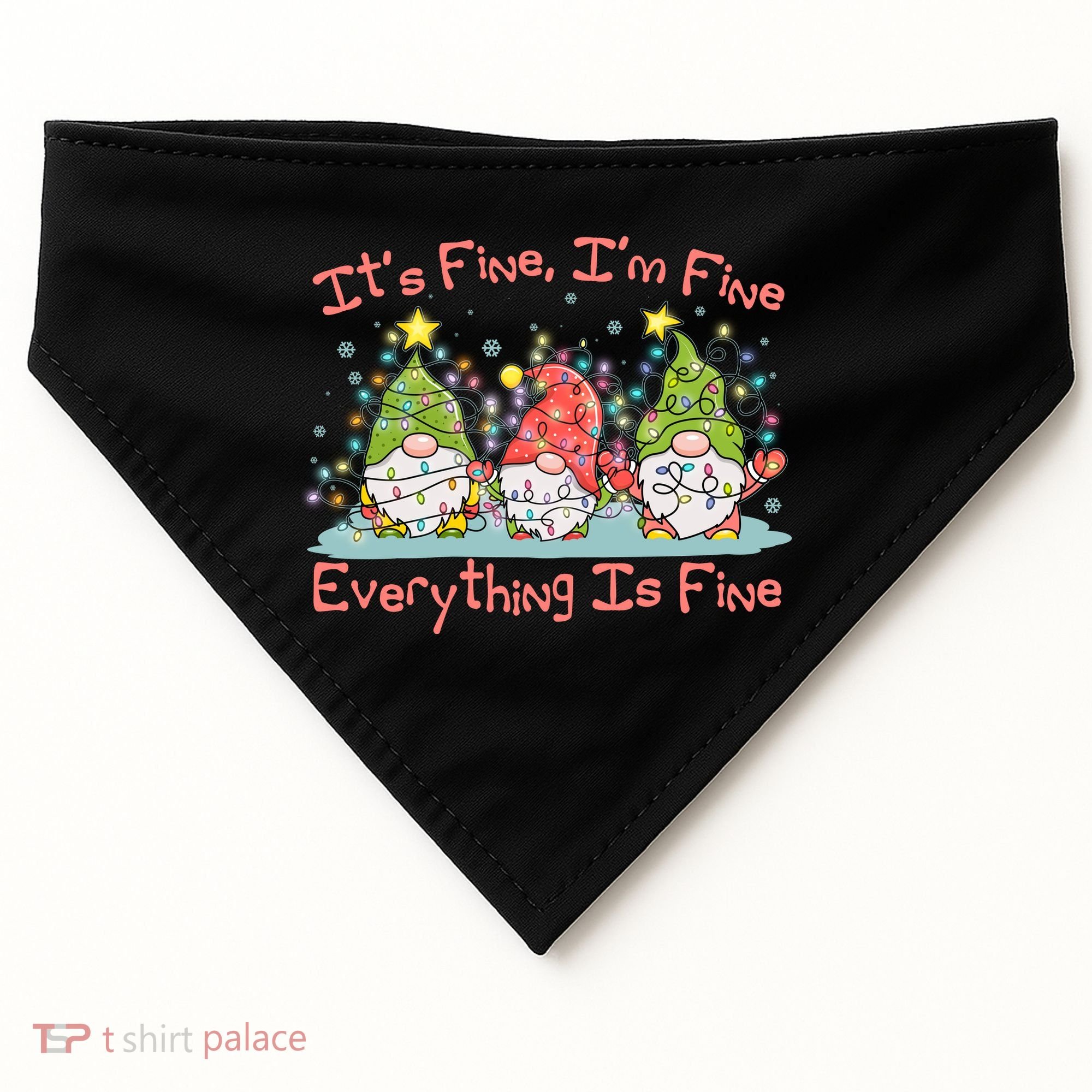 Funny Christmas It's Fine I'm Fine Everything Is Fine Gnomes USA-Made Doggie Bandana