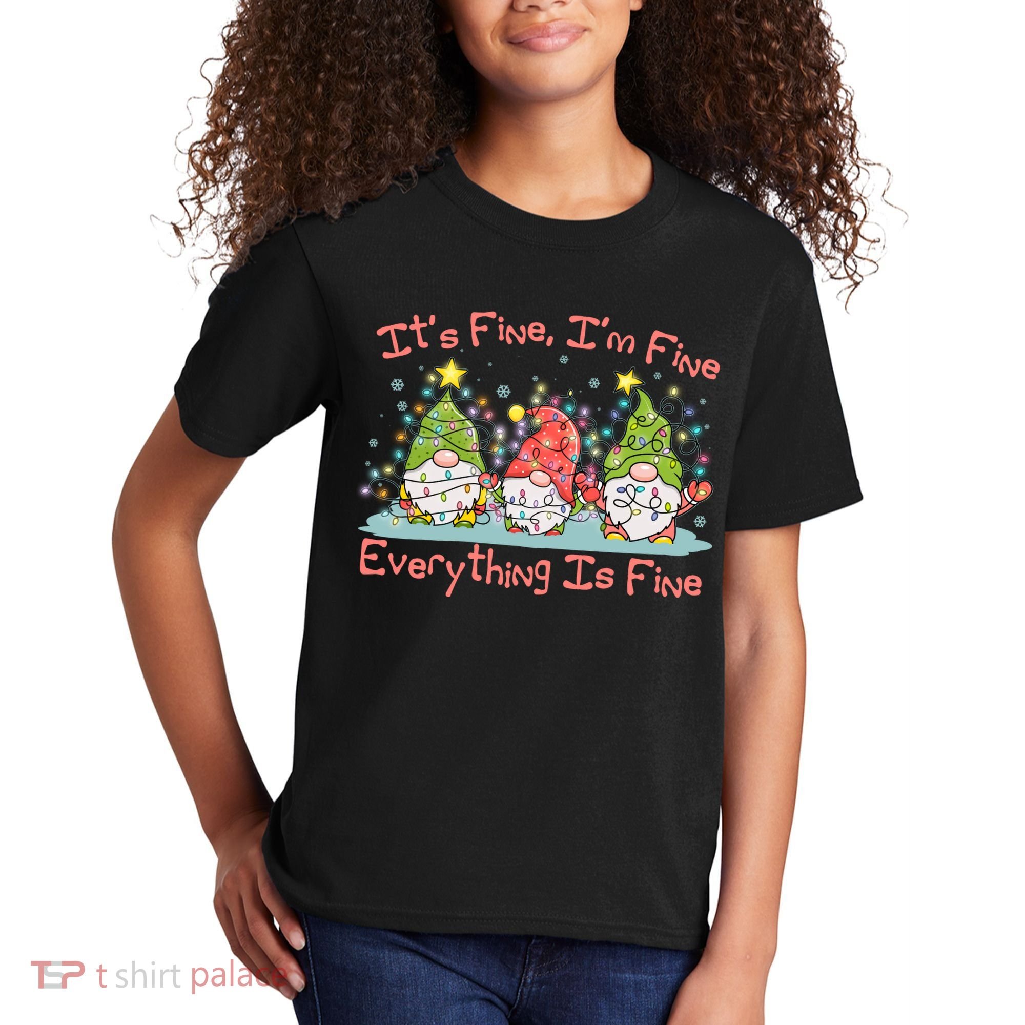 Funny Christmas It's Fine I'm Fine Everything Is Fine Gnomes Kids T-Shirt