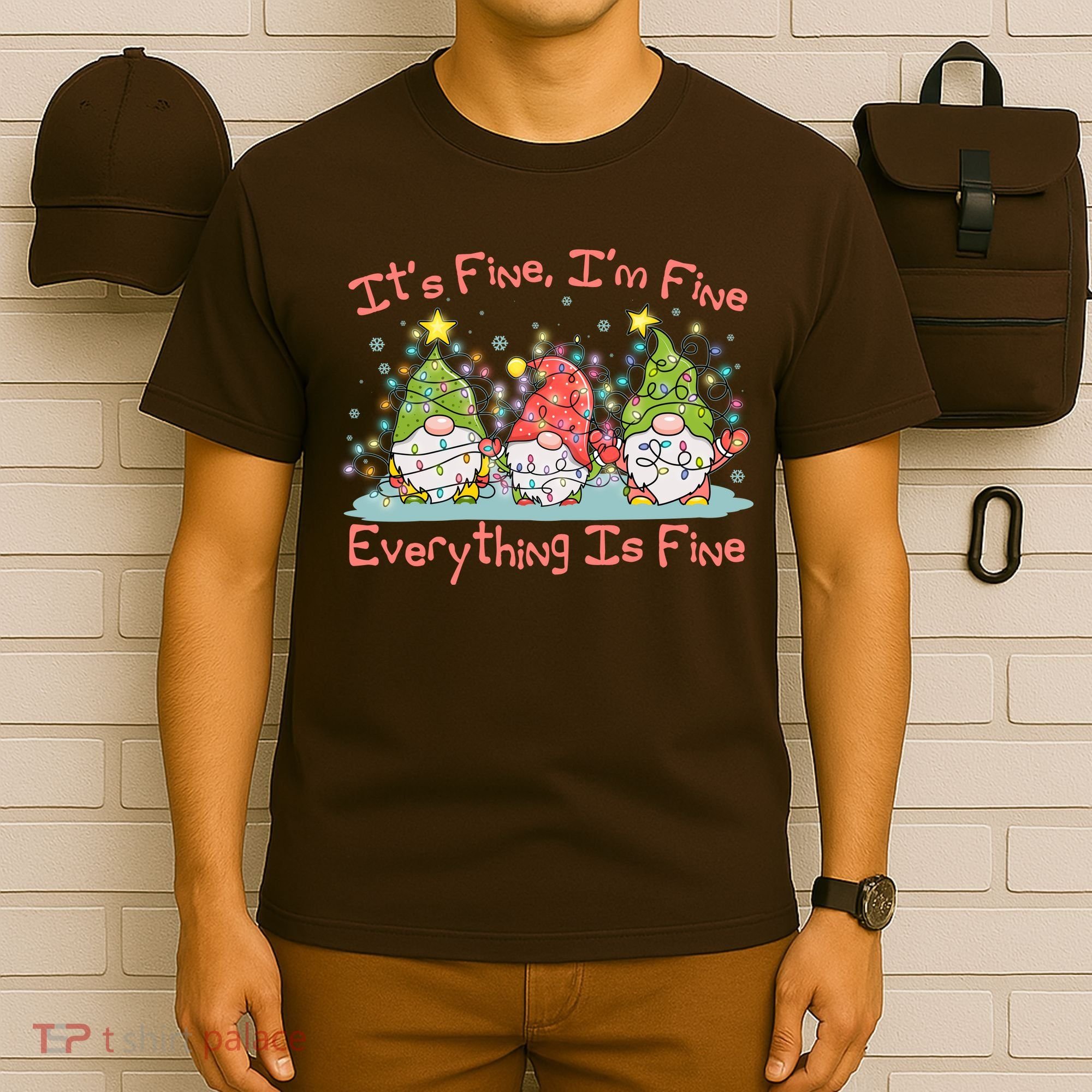 Funny Christmas It's Fine I'm Fine Everything Is Fine Gnomes T-Shirt