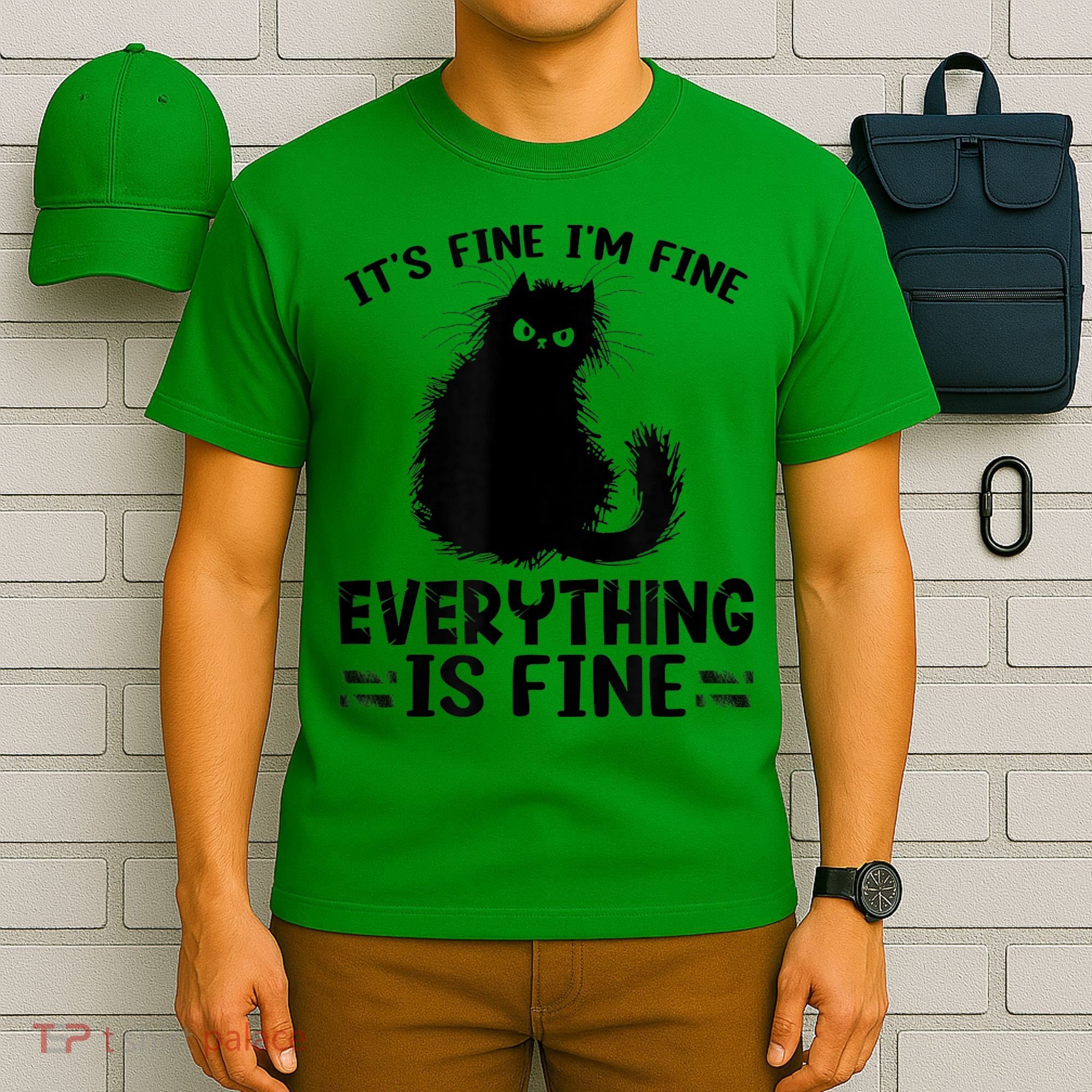 Funny cat It's Fine I'm Fine Everything Is Fine Meow Kitty T-Shirt