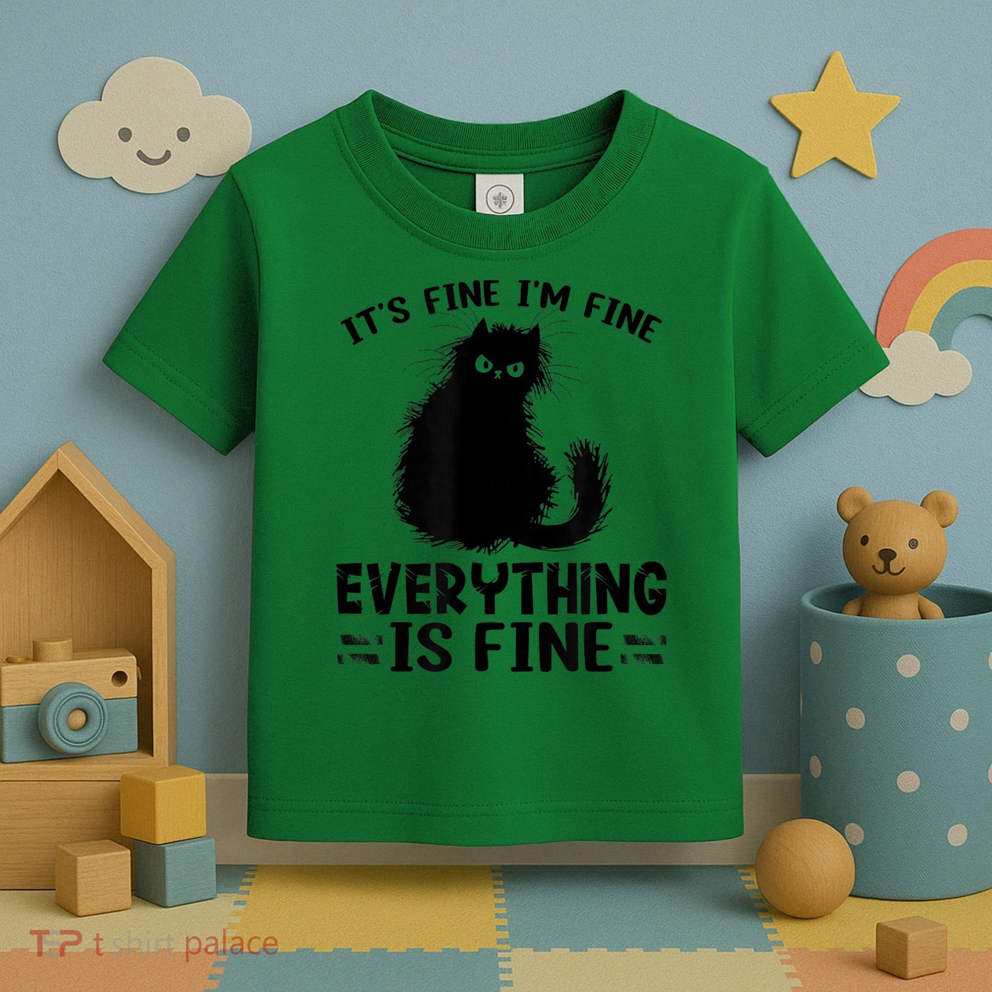 Funny cat It's Fine I'm Fine Everything Is Fine Meow Kitty Toddler T-Shirt