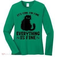 Funny cat It's Fine I'm Fine Everything Is Fine Meow Kitty Women's Long Sleeve Shirt thumb 0