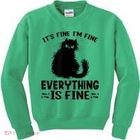 Funny cat It's Fine I'm Fine Everything Is Fine Meow Kitty Kids Sweatshirt thumb 0