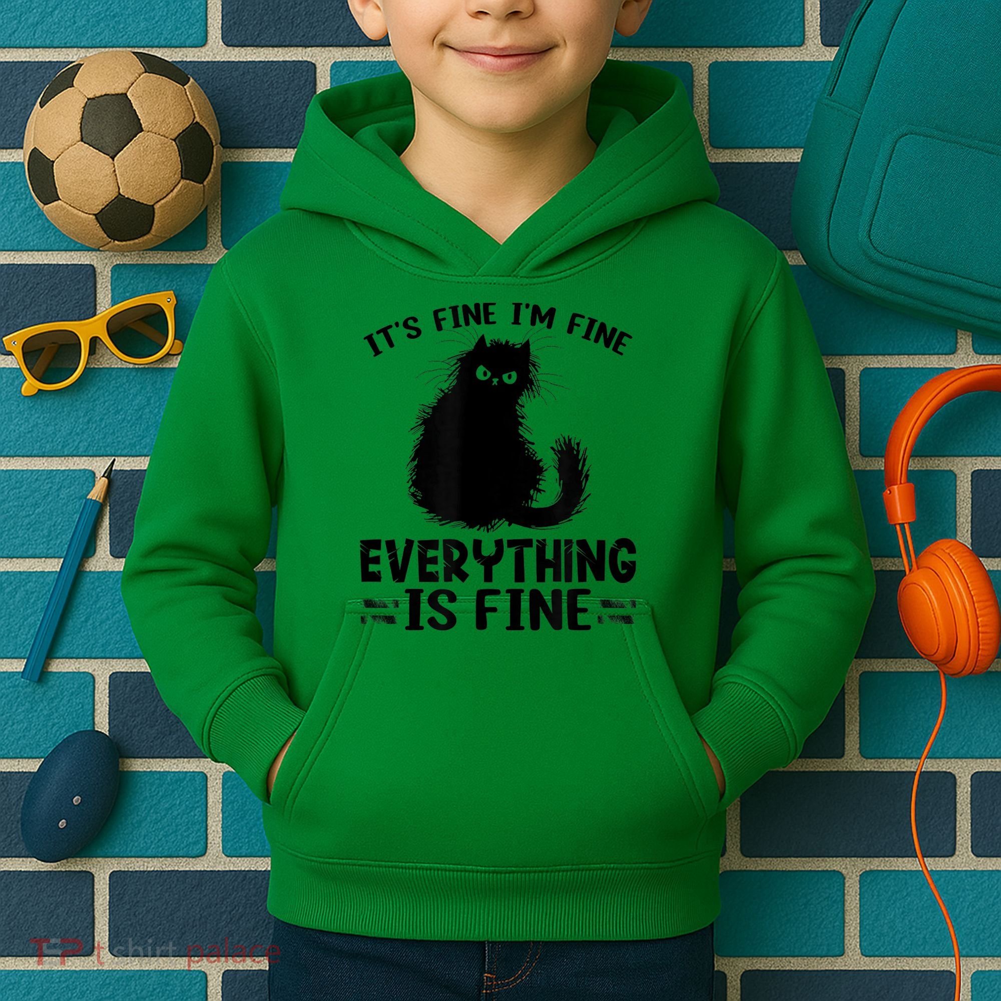 Funny cat It's Fine I'm Fine Everything Is Fine Meow Kitty Kids Hoodie