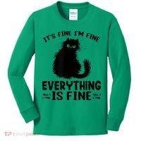 Funny cat It's Fine I'm Fine Everything Is Fine Meow Kitty Kids Long Sleeve Shirt thumb 0