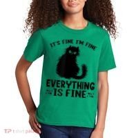Funny cat It's Fine I'm Fine Everything Is Fine Meow Kitty Kids T-Shirt thumb 2