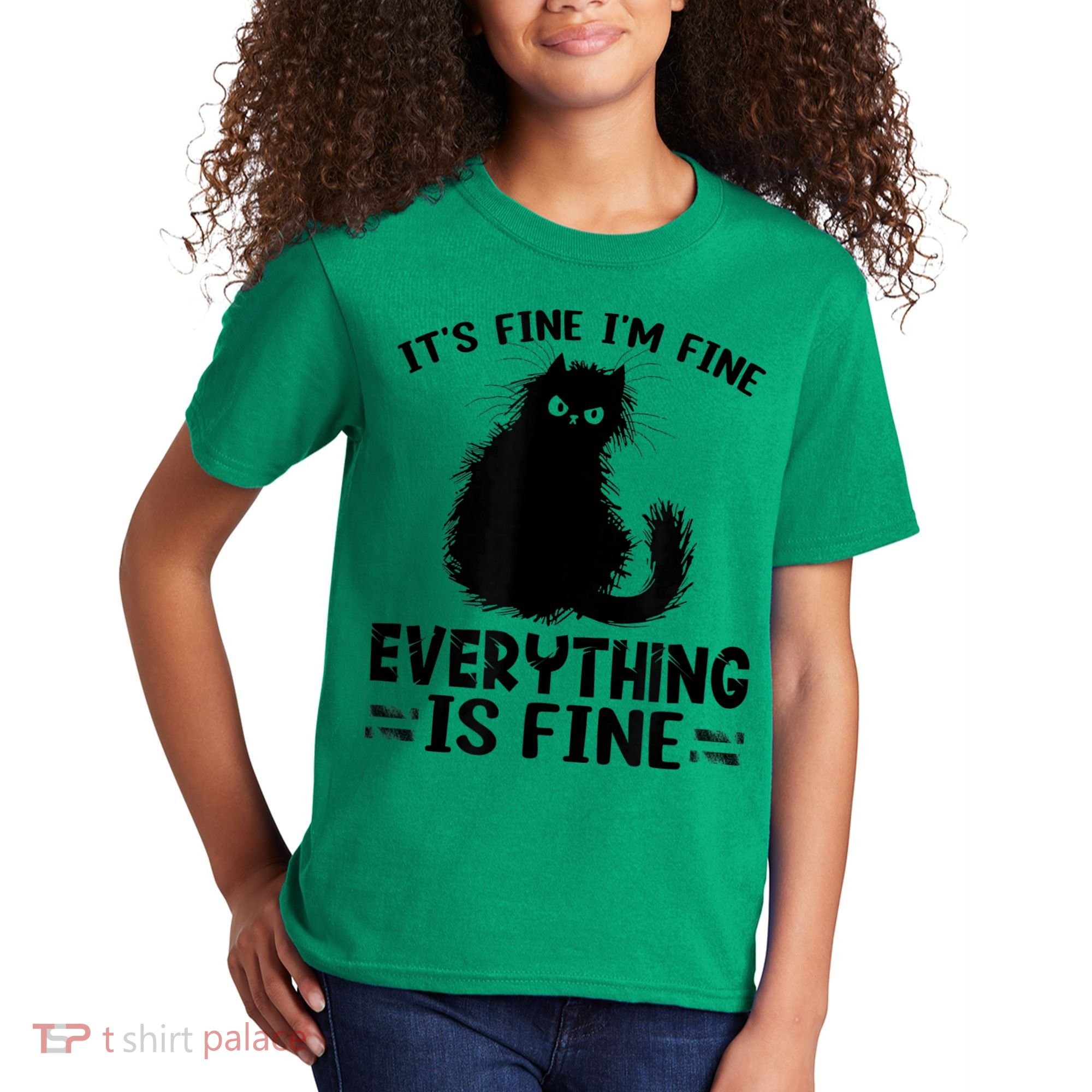 Funny cat It's Fine I'm Fine Everything Is Fine Meow Kitty Kids T-Shirt