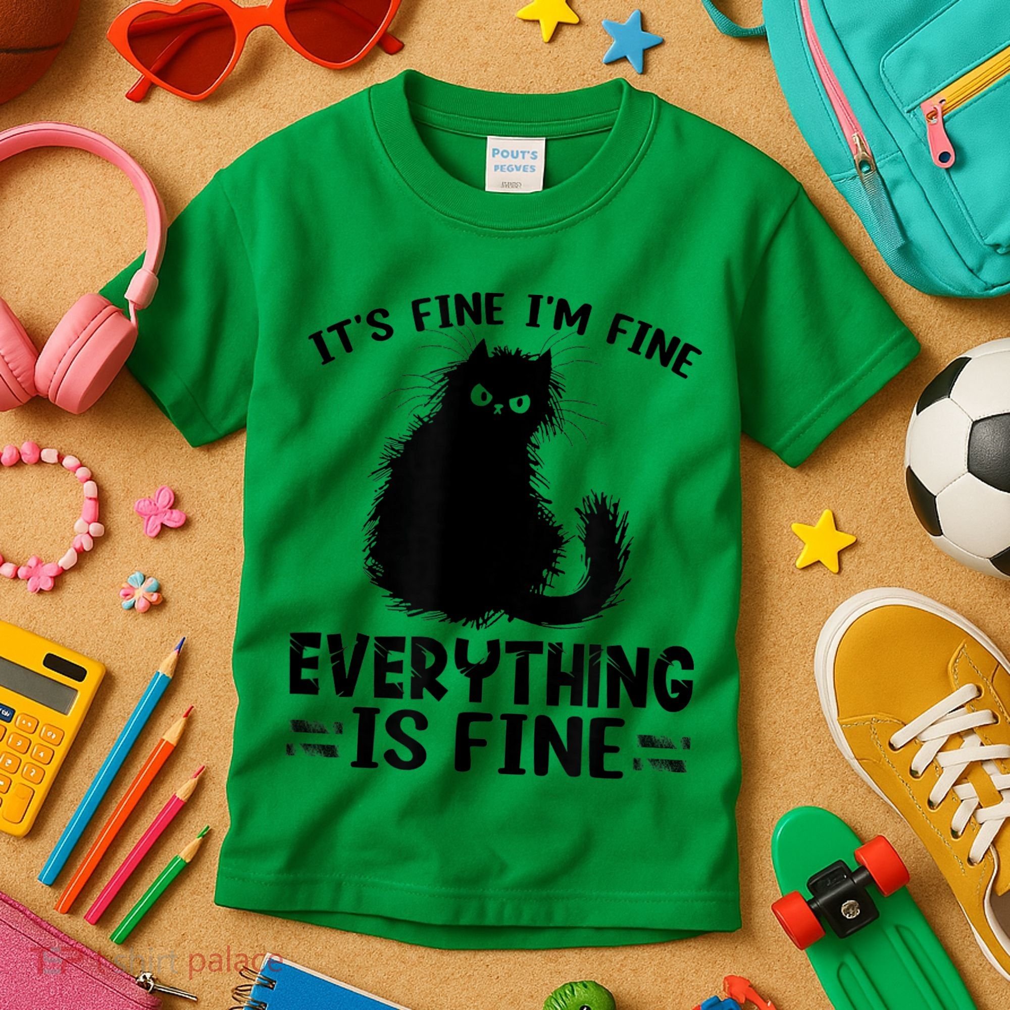 Funny cat It's Fine I'm Fine Everything Is Fine Meow Kitty Kids T-Shirt