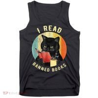 Funny Cat I Read Banned Books Bookworms Loves Reading Books Tank Top thumb 0