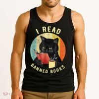 Funny Cat I Read Banned Books Bookworms Loves Reading Books Tank Top thumb 3