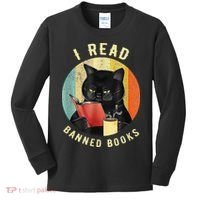 Funny Cat I Read Banned Books Bookworms Loves Reading Books Kids Long Sleeve Shirt thumb 0