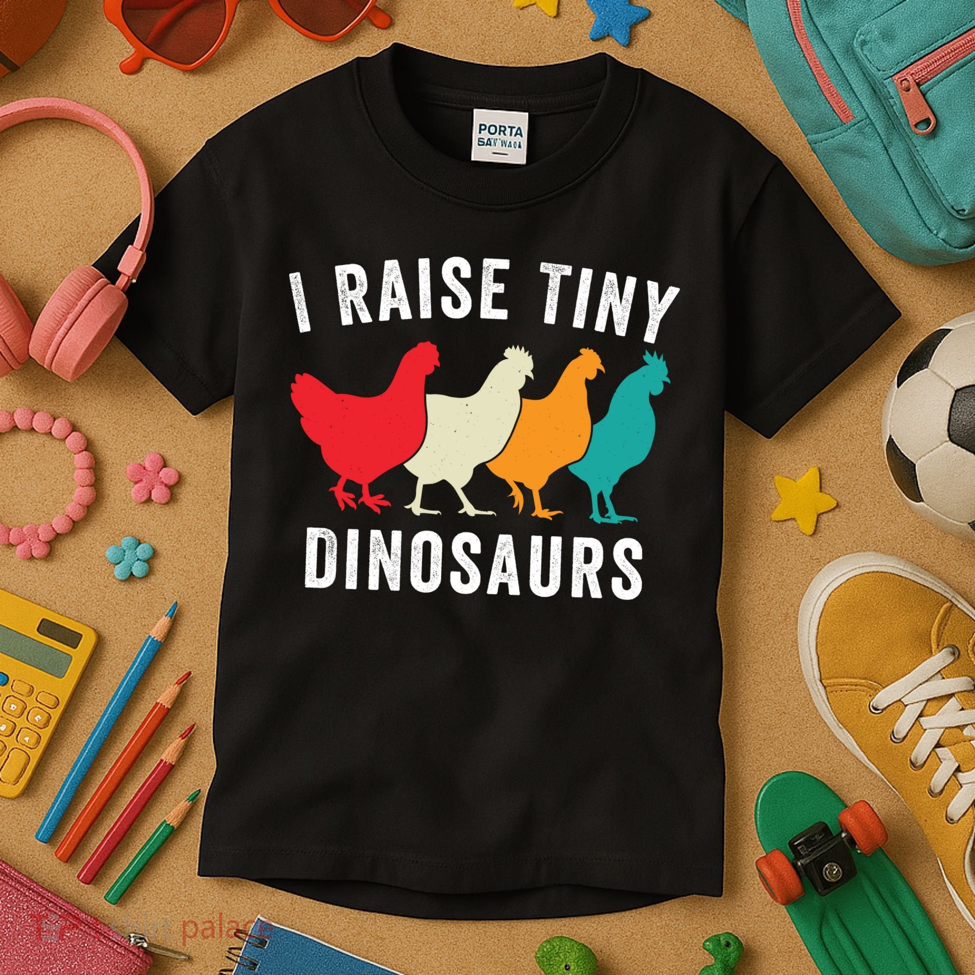 Funny Chickens I Raise Tiny Dinosaurs Backyard Chickens Homestead Chicken Lover Kids T-Shirt